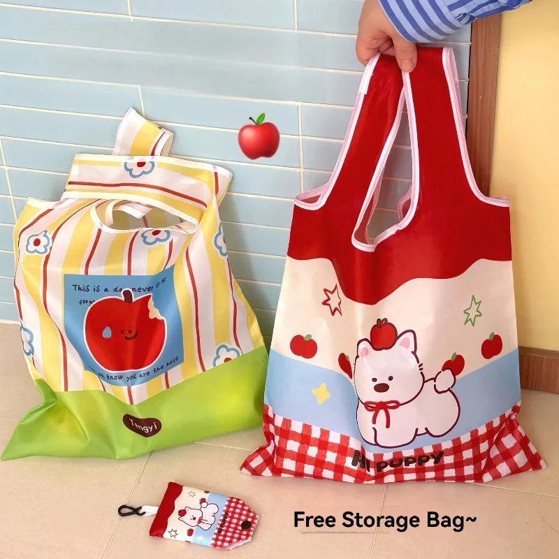 Cute Foldable Shopping Large Capacity Eco-friendly Tote Bag Portable Reusable Bag for Supermarket Daily Use Oasis Select