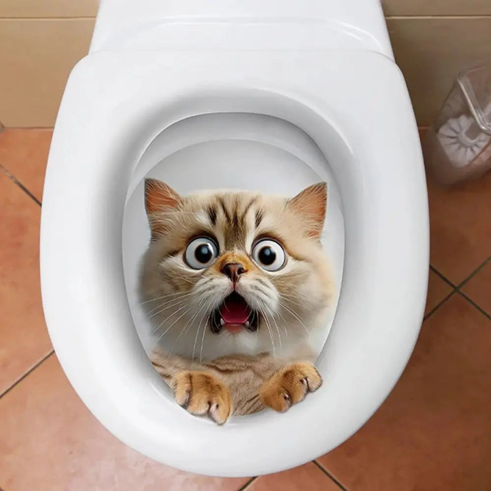 3D Animal Toilet Stickers – Waterproof PVC Cat & Squirrel Decals