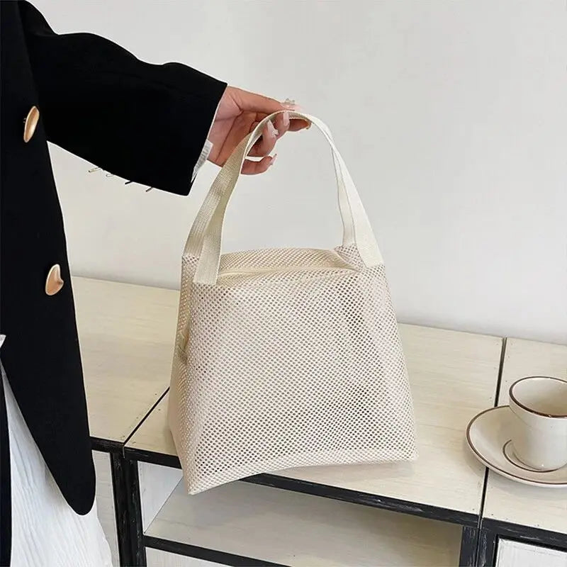 New Large Capacity Mesh Bag with handle Travel Toiltery Makeup Bag Portable Beach Bag Cosmetic Zipper Pouch Oasis Select