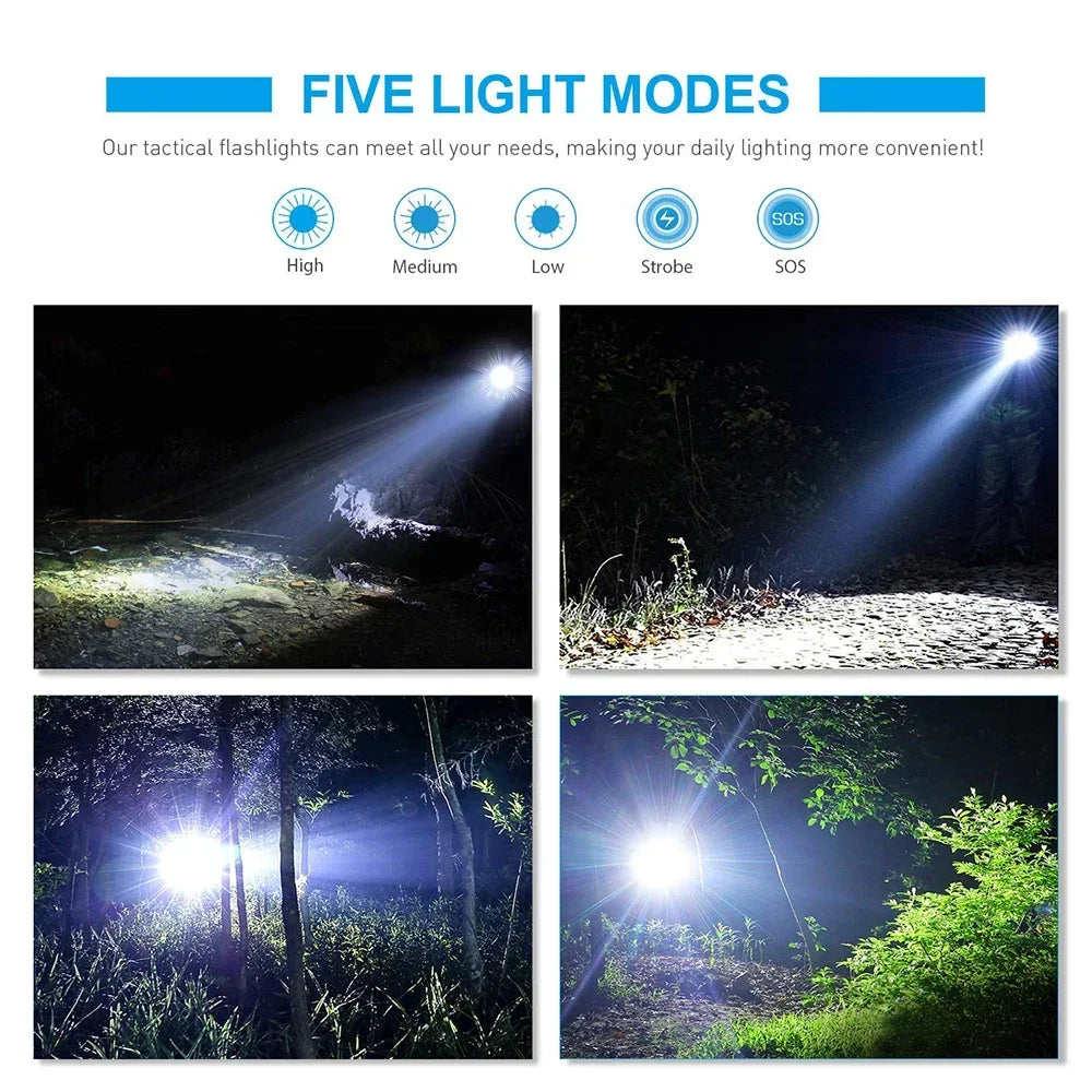 High Power Led Flashlights Camping Torch 5 Lighting Modes Aluminum Alloy Zoomable Light Waterproof Material Use 3 AAA Batteries Oasis Select
