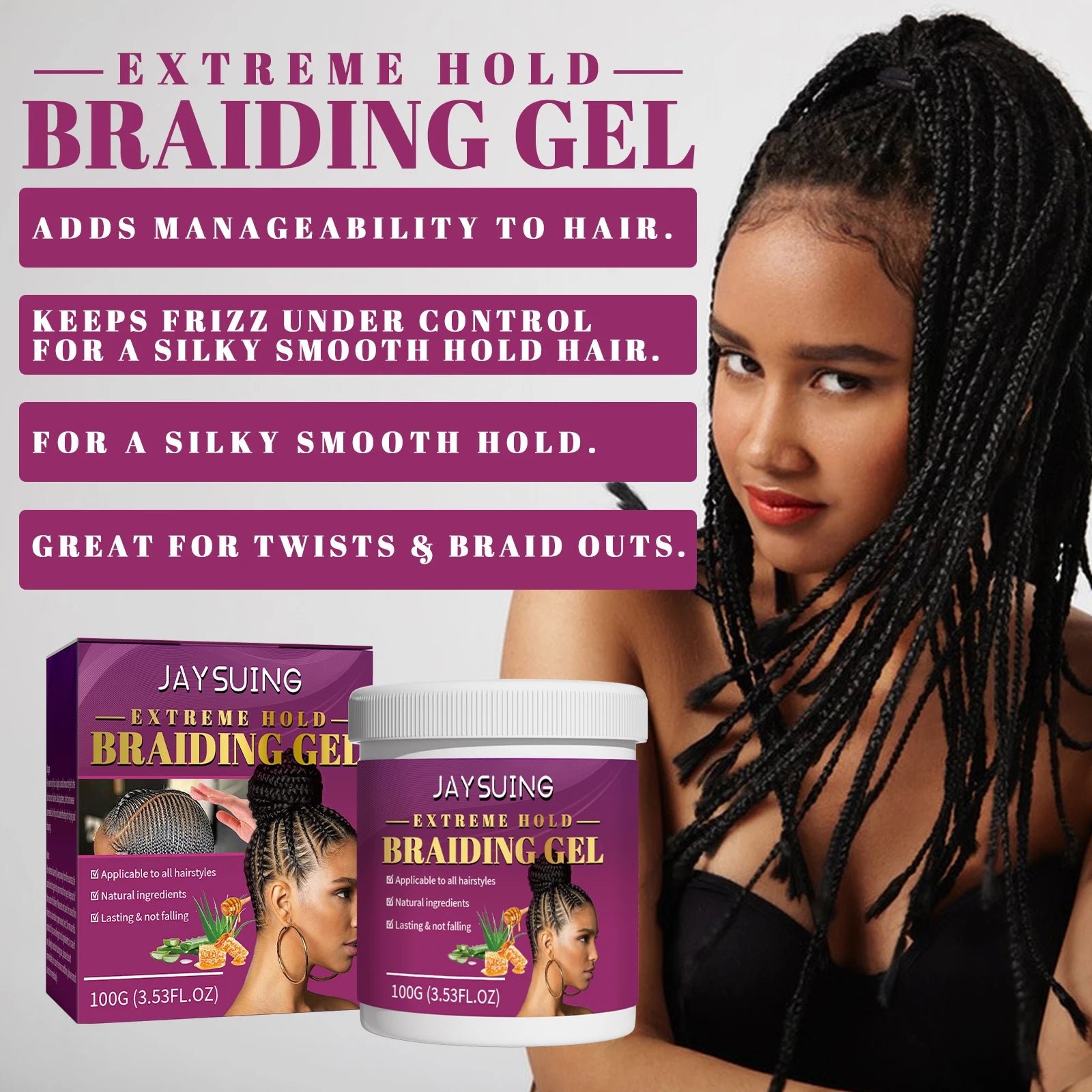 Jaysuing Extreme Hold Braiding Gel – Edge Control & Anti-Frizz Hair Styling Gel Oasis Select