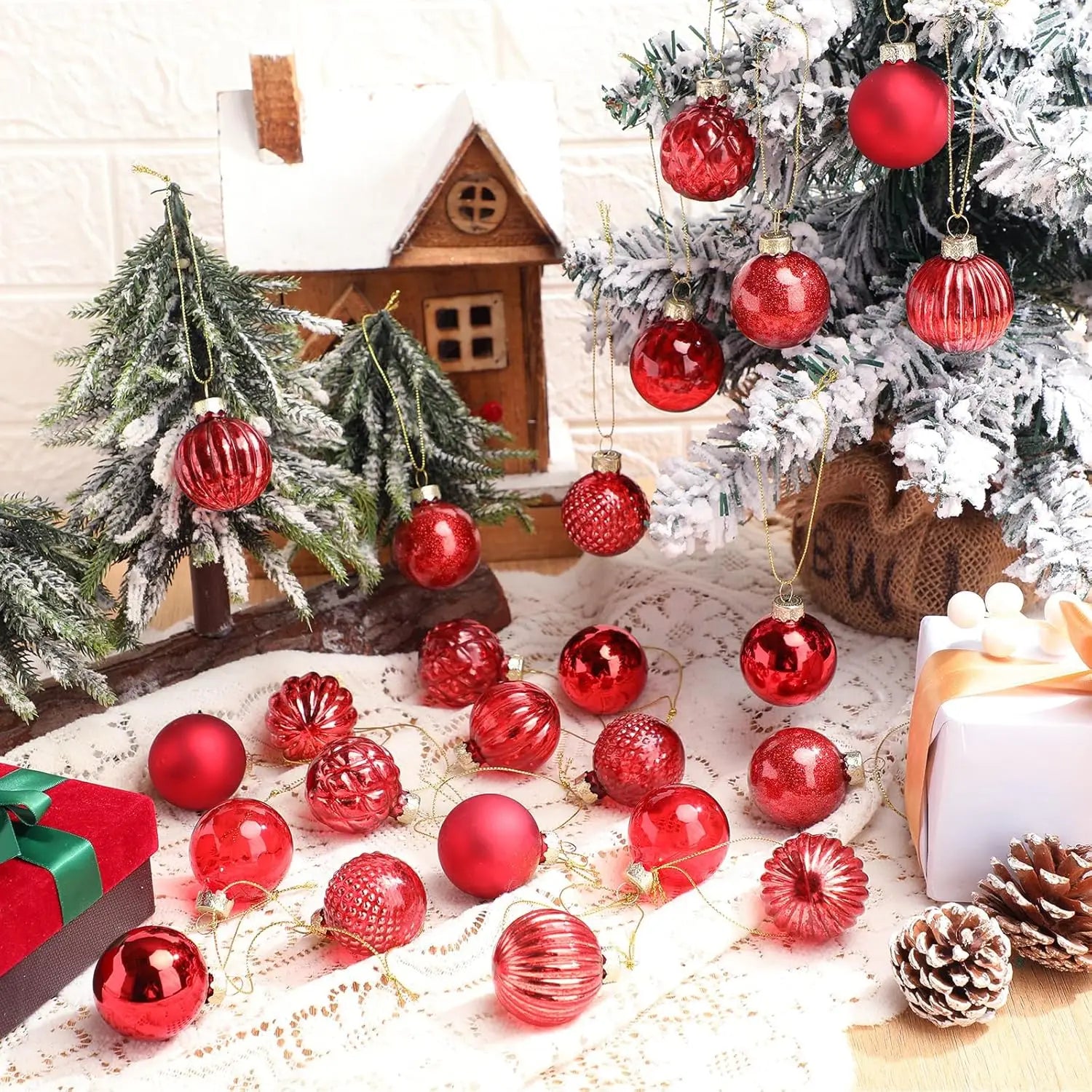 24Pcs Christmas Balls Ornament Plastic Christmas Tree Gold Red Pink Ball Pendant Hanging Decor Christmas Decoration Navidad Oasis Select