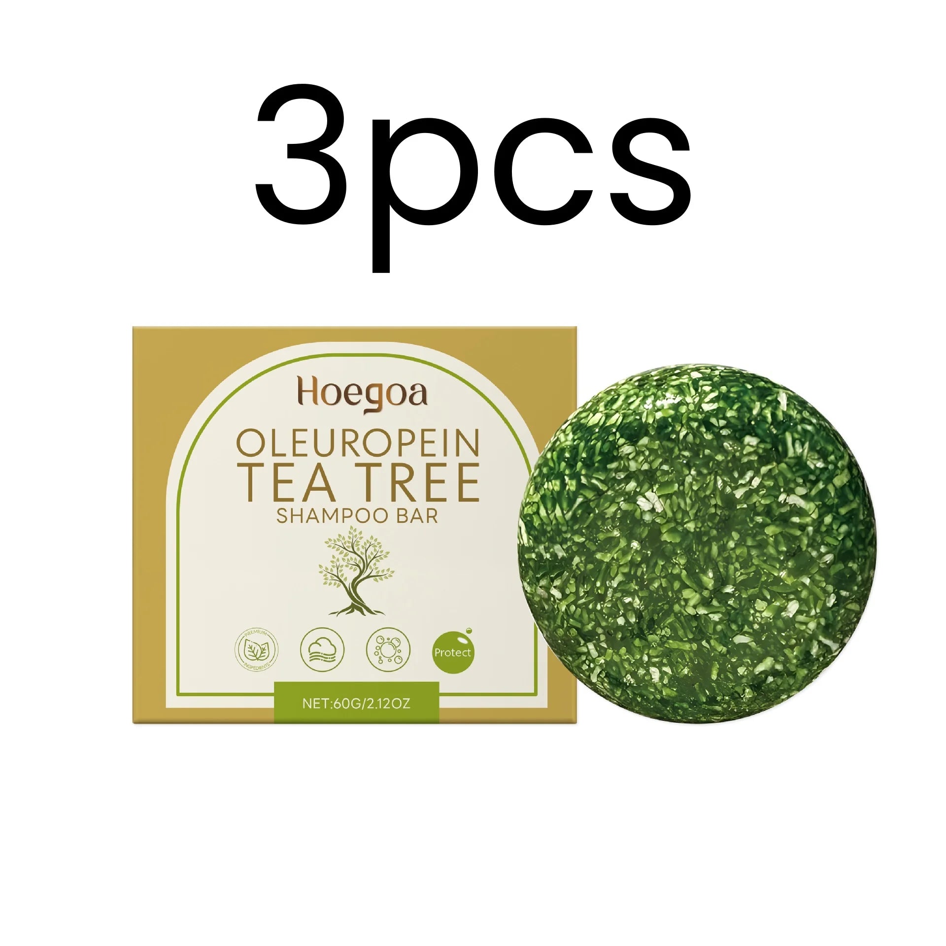 Hoegoa Oleuropein Tea Tree Shampoo Bar Gentle Cleansing Strengthen Hair Roots Add Shine Moisturize Hair Smooth Solid Shampoo Bar Oasis Select 3pcs
