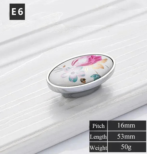 Tulip Ceramic Door Handle Silver Drawer Pulls Vintage Flower Cupboard Kitchen Cabinet Handles and Knobs Furniture Hardware Oasis Select E-16mm