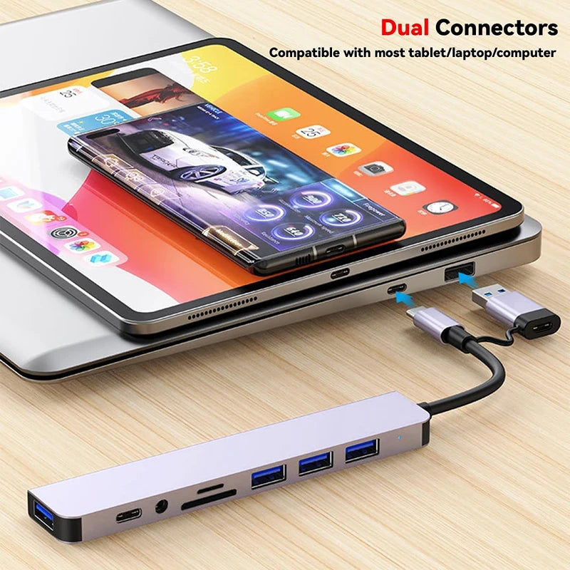 8 in 1 USB Type-C HUB with Splitter Card Reader USB 3.0 USB 2.0 SD/TF Splitter Card Reader Docking Station for HUAWEI Xiaomi PC Oasis Select