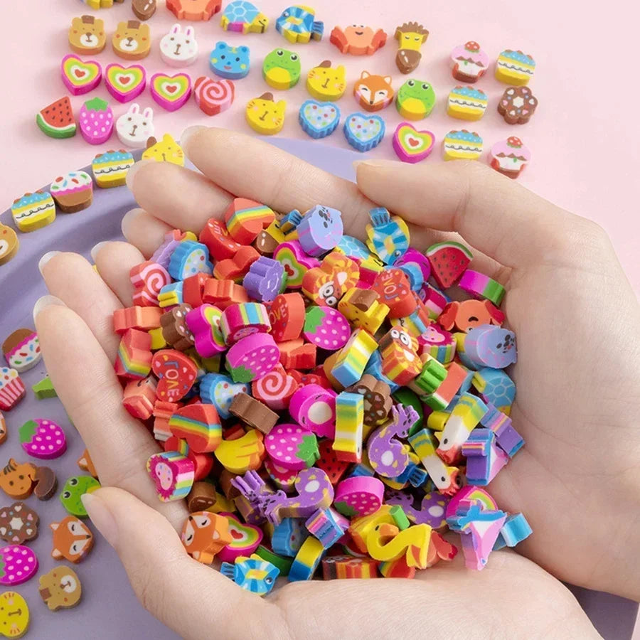 20-200pcs Mini Erasers Fruit Animal Number Cake Heart Designs School Supplies Graduation Gifts Classroom Prizes Birthday Oasis Select 20pcs random