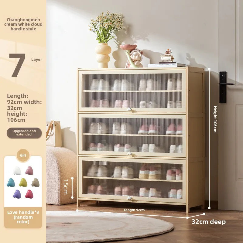 Cream wind dopamine shoe cabinet household simple door multi-layer dust storage shoe rack Oasis Select Seventh floor 92