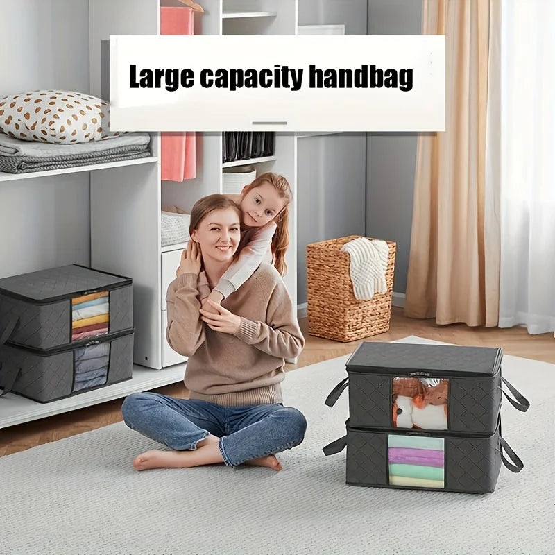 35L Fabric Storage Bags with Clear Viewing Windows - Quilted, Foldable Organizer Boxes for Clothes, Blankets & Bedding Oasis Select