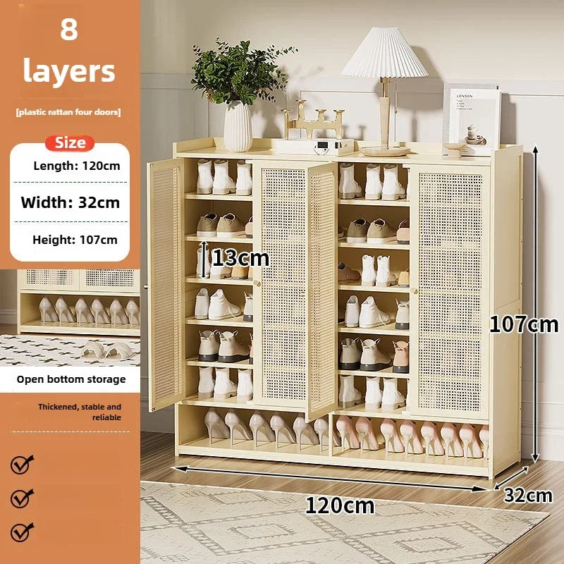 Multi-functional Shoe cabinet Household multi-layer shoe rack Entrance cabinet Large capacity storage dust aisle Oasis Select Milky white B