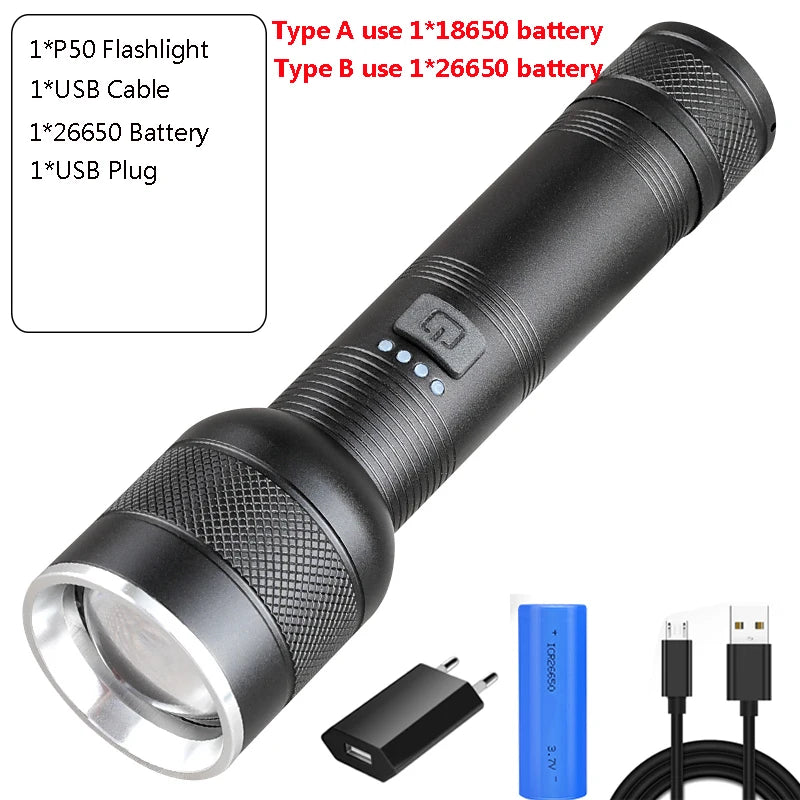 POCKETMAN XHP50 LED Tactical Flashlight – Rechargeable Torch