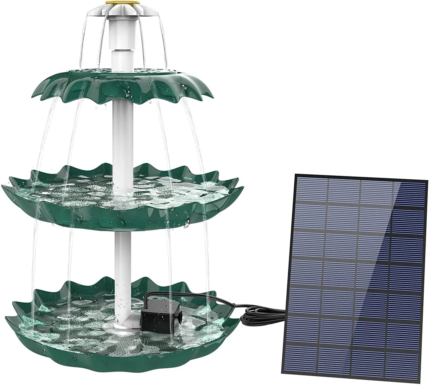 3 Tiered Bird Bath with 3W Solar Pump, DIY Solar Fountain Detachable and Suitable for Bird Bath, Garden Decoration Oasis Select green