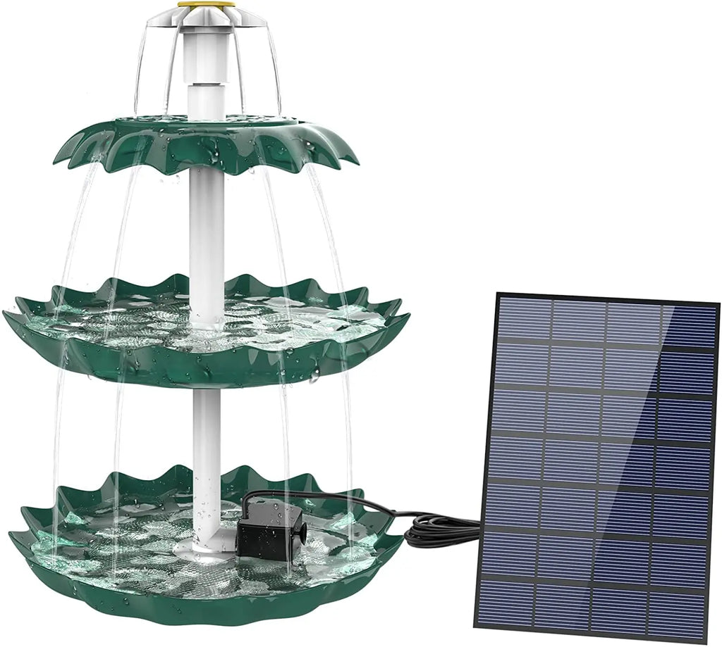 3 Tiered Bird Bath with 3W Solar Pump, DIY Solar Fountain Detachable and Suitable for Bird Bath, Garden Decoration Oasis Select green