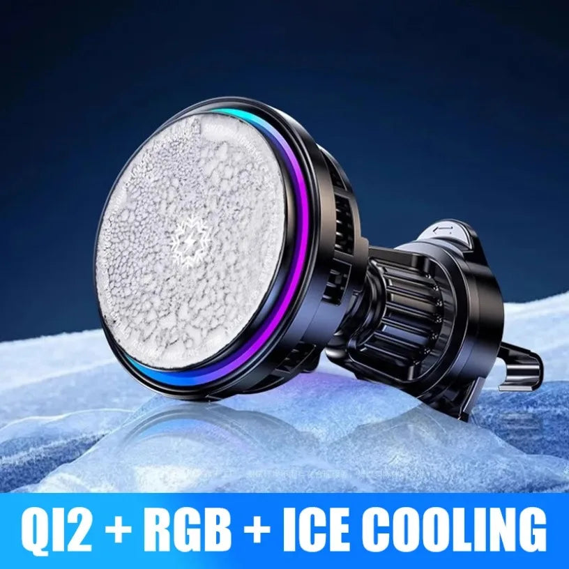 15W Magnetic Wireless Fast Charging Radiator Car Charger Phone Holder Ice Cooling RGB Tempered Glass For Magsafe iPhone 12-16 Oasis Select