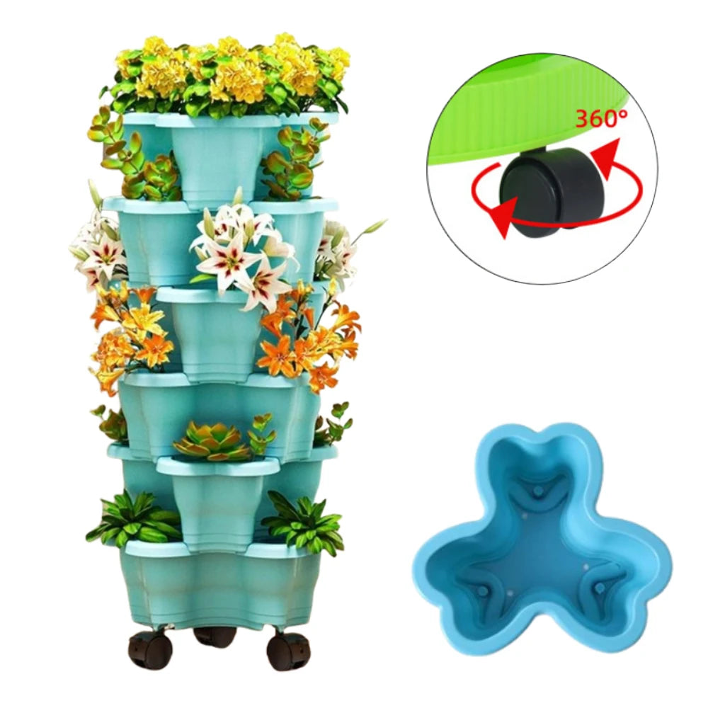 6-Tier Vertical Stackable Flower Pot Plastic 3D Space-saving Strawberry Vegetable Planter Container Garden Balcony Planting Pot Oasis Select