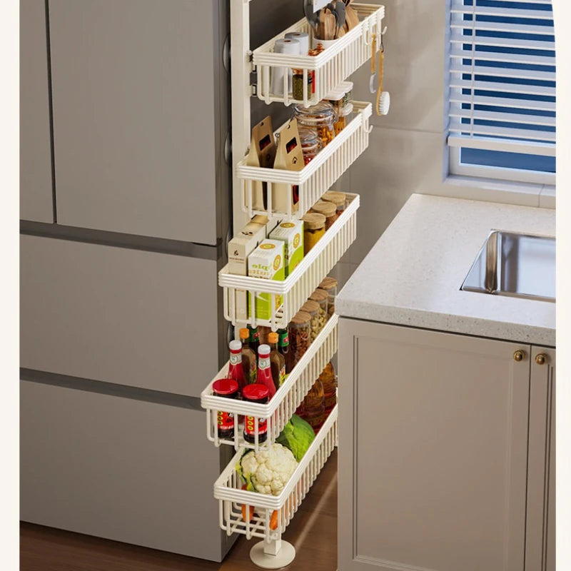 Kitchen refrigerator side storage rack, two-way pull-out crack storage rack, multi-functional narrow-side floor seasoning rack Oasis Select