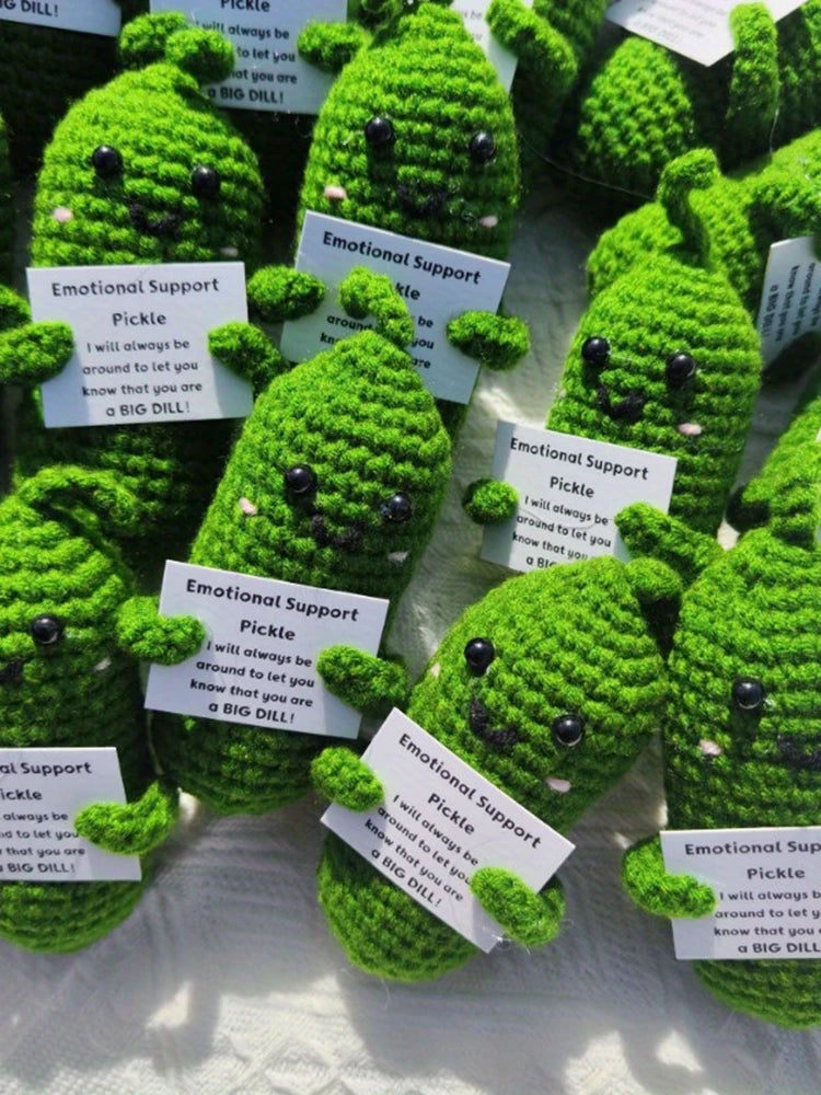 Cute Handmade Plush Doll Knitted Cucumber Décor with Positive Message Valentine's Day New Year Birthday Gift for Kid and Couples Oasis Select