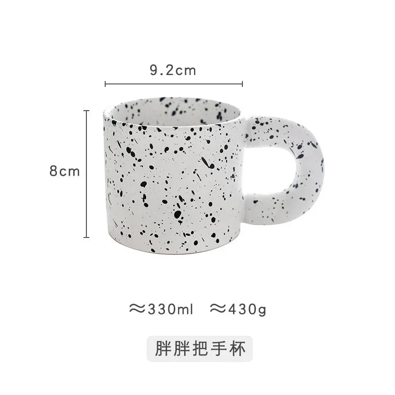 330ml Creative Ceramic Cup Home Breakfast Milk Oat Cups Splash Ink Wave Dot Mug Irregular Spotted Desig Thick Handle Coffee Mug Oasis Select Inkjet-Color 301-400ml