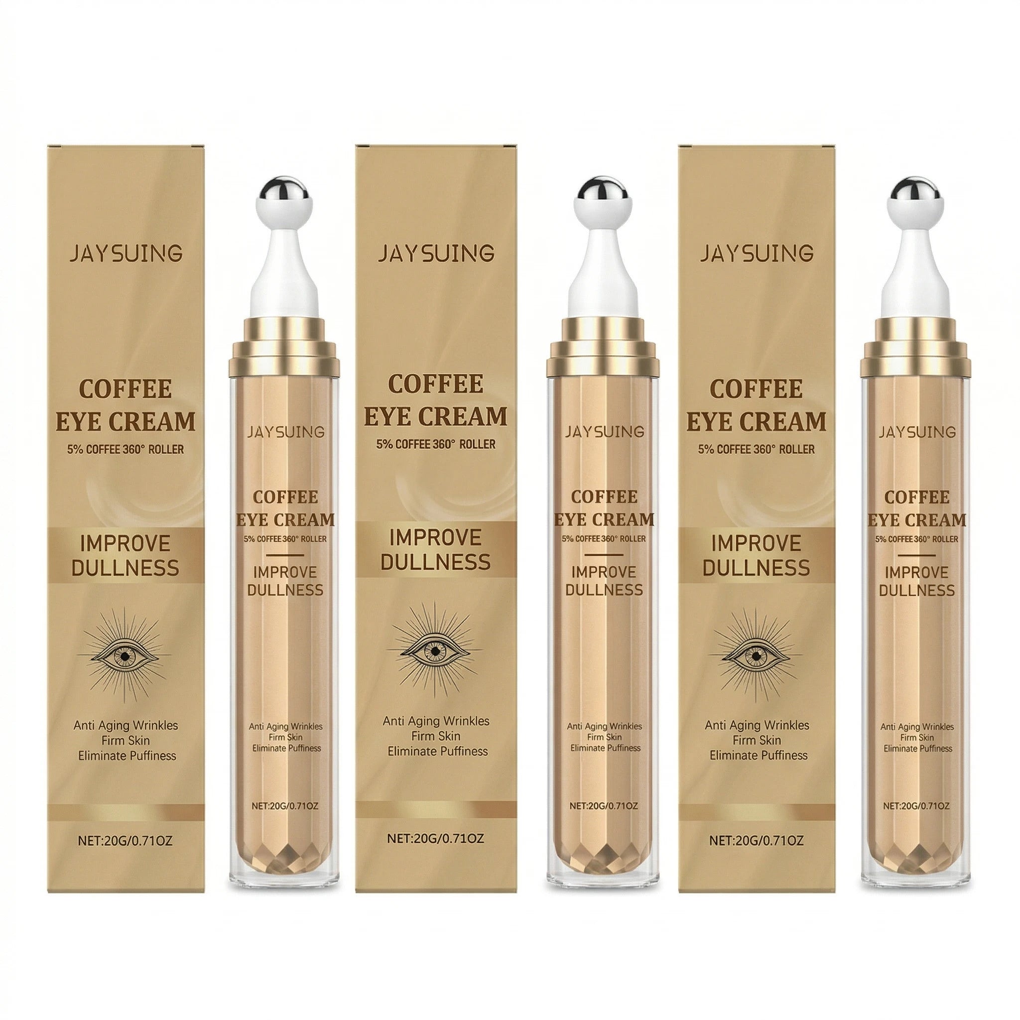 Caffee Firming Eye Cream Eye Roller Fade Dark Circles Remove Eye Bags Tightening Lifting Improves Fine Lines Eye Care Serum Oasis Select 3pcs