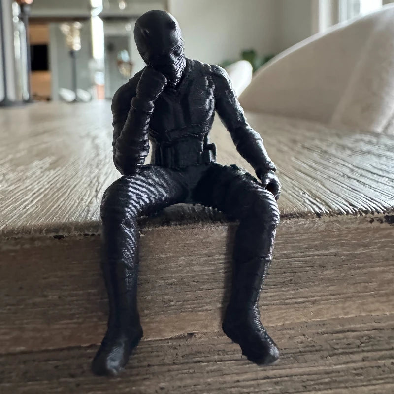 Black Tactical Masked Figurine 3D Printed Seated Contemplative Pose Honme Desk Ornament for Home Office Gaming Setup Decor Gifts Oasis Select