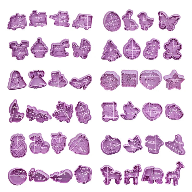 3D Cartoon Cookie Cutter Stamp Set – 4-Piece DIY Baking Mould Cookie Cutter Mould Set Oasis Select