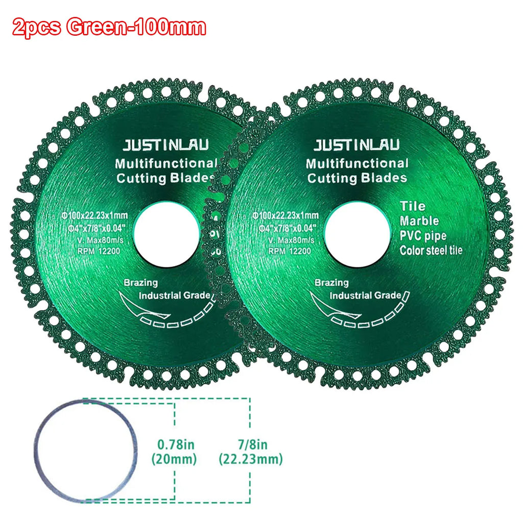 JUSTINLAU Multifunctional Cutting Piece Sheet Disc Tile Rock Plate Metal Marble Machine Angle Grinder Dry Slice Emery Saw Blade Oasis Select 2pcs Green-100mm