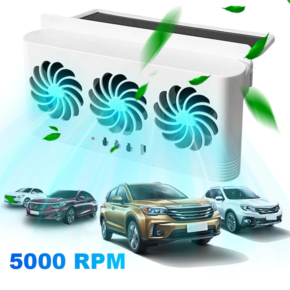 Solar Car Exhaust Fan with 3 Air Outlets Car Radiator Cooling Fan Eliminate Peculiar Smell Auto Ventilation Fan for All Cars Oasis Select