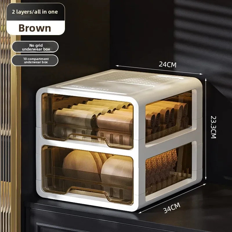 Underwear Storage Box Drawer Grid Socks Storage ******derwear Multifunctional Layered Storage Dust-proof Organizing Box Oasis Select 2 Layer-B