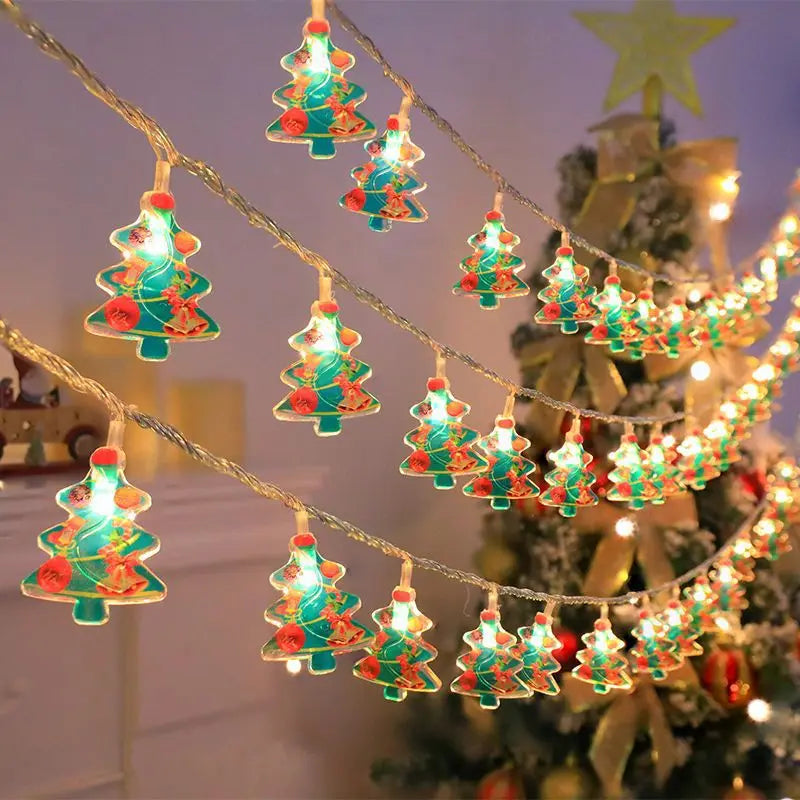 Christmas LED Color Light Strings Snowman Elders Christmas Tree Decorative Lights Scene Party Pendants Ambient Lights Oasis Select Christmas tree Battery10m 80light
