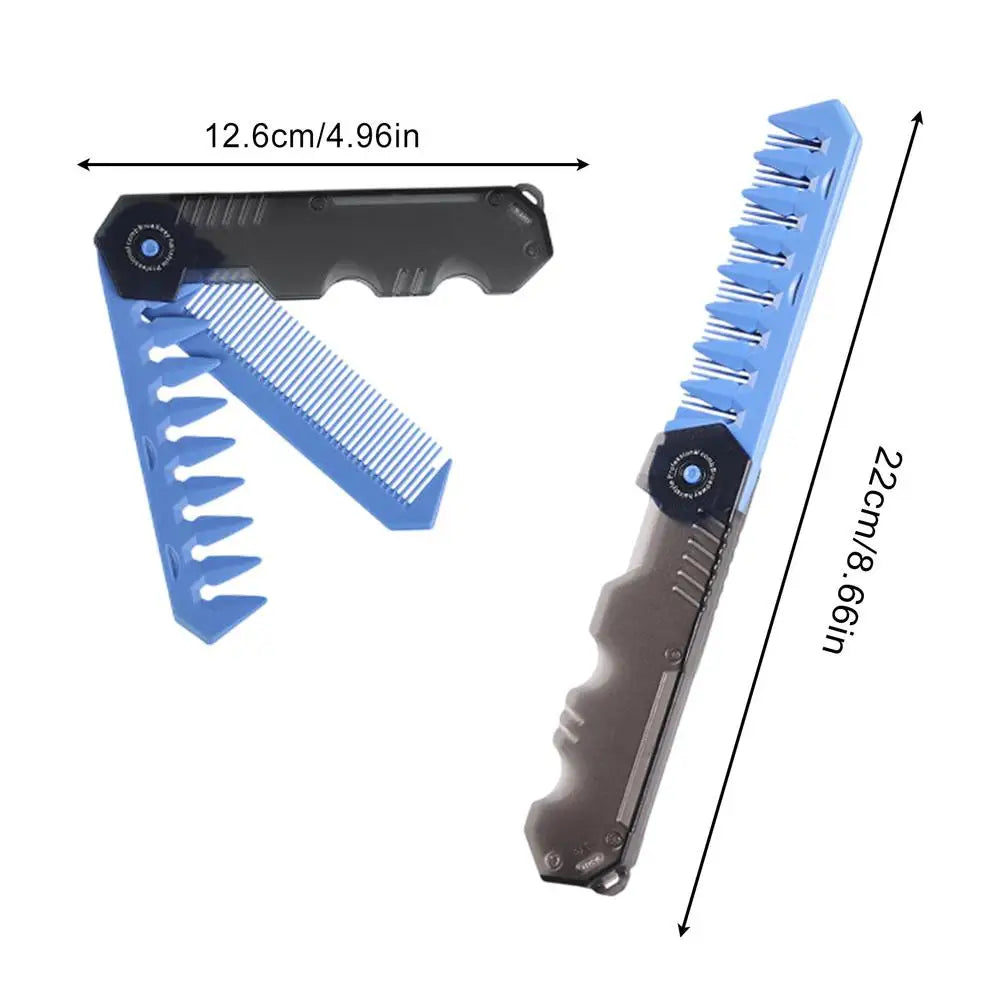 NEW 2in1 travel Portable Folding Comb Barber Clipper Comb Wide Tooth Oil Head Hair Comb Mini Beard Combing Salon Styling Tool Oasis Select China Mainland Blue