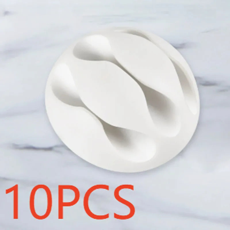 Simple 3-slot charging cable clip 4Pcs/10PCS/20PCS desktop cable wrapper, self-adhesive USB cable clip, mouse cable organizer Oasis Select 10pcs White