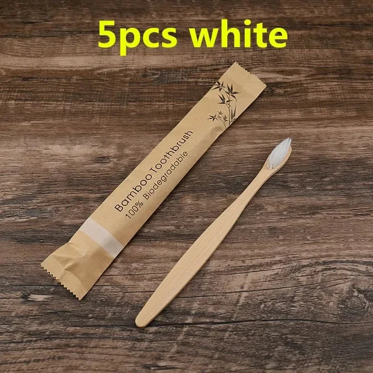10Pcs Eco friendly toothbrush Bamboo Resuable Toothbrushes Portable Adult Wooden Soft Tooth Brush for Home Travel Hotel use Oasis Select 5pcs white