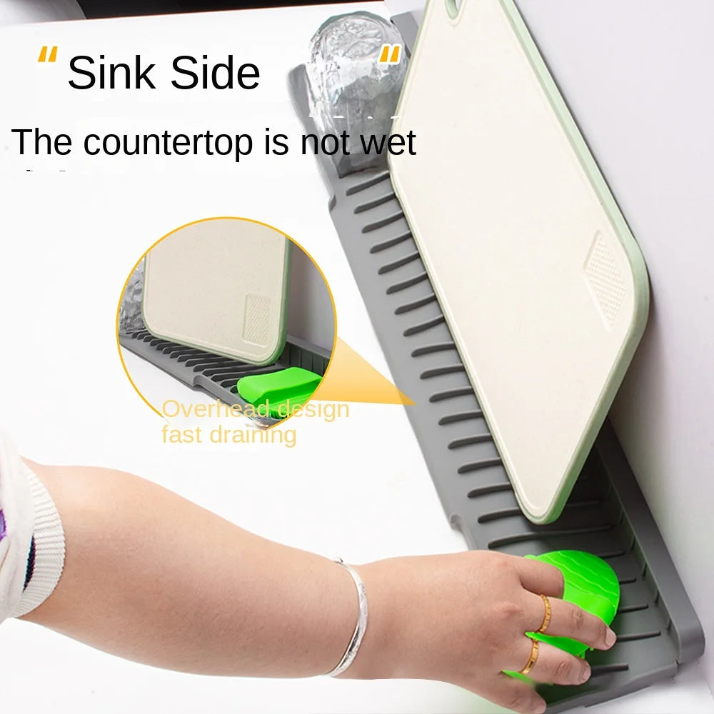 New Silicone Drain Mat 45cm Lengthen Anti-slip Kitchen Sink Holder Faucet Accessories Sink Splash Guard Farmhouse Decor Oasis Select