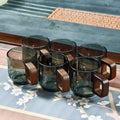 6Pcs Transparent Glass Cups with Wooden Handle, High Temperature Resistant Coffee Tea Sake Cups, Colored Cups Kitchen Drinkware Oasis Select Gray-6Pcs 120ml