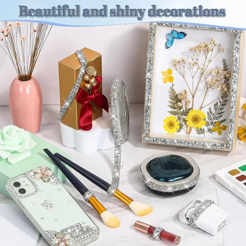 1Yard Glitter White Crystal Rhinestone Tape Trim Self-Adhesive Glass Appliques Diamond Sticker for Dress Shoe Adornment Ribbon Oasis Select