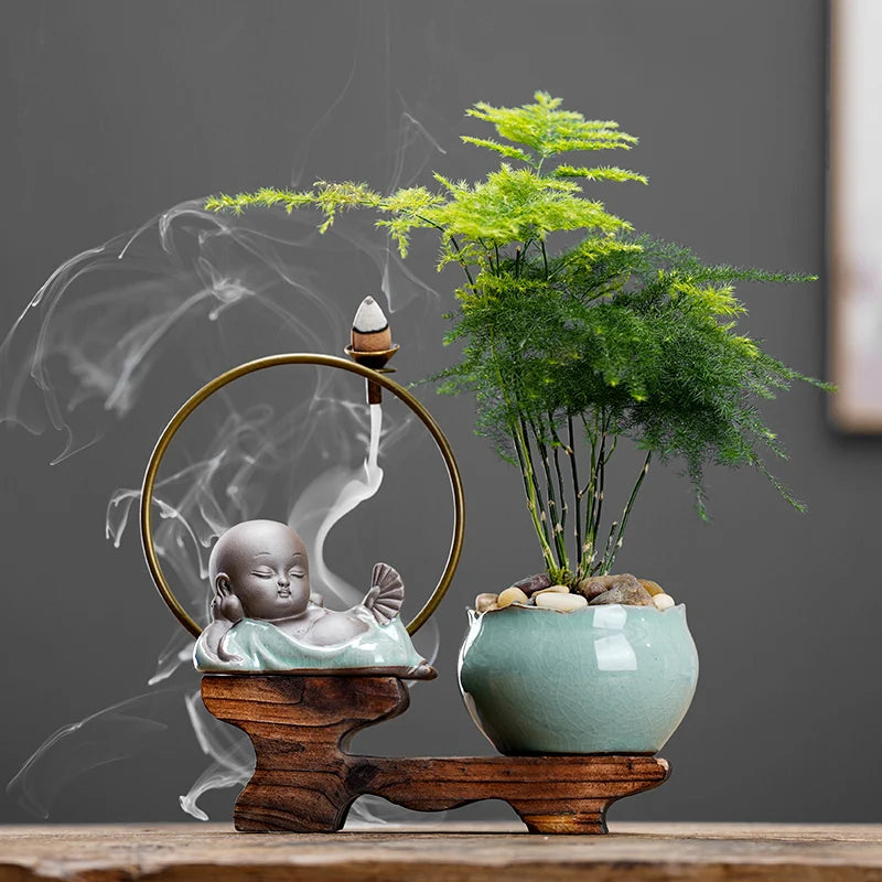 Backflow fragrant new Chinese creative little monk tea table tea table decoration boutique tea ceremony home decoration Oasis Select F 18cm X 17.5cm