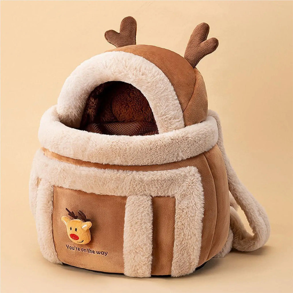Cat Dog Bag Carrier Pet Plush Elk Shape Backpack Winter Puppy Outgoing Backpack for Small Dog Cats Outdoor Camping Indoor Winter Oasis Select
