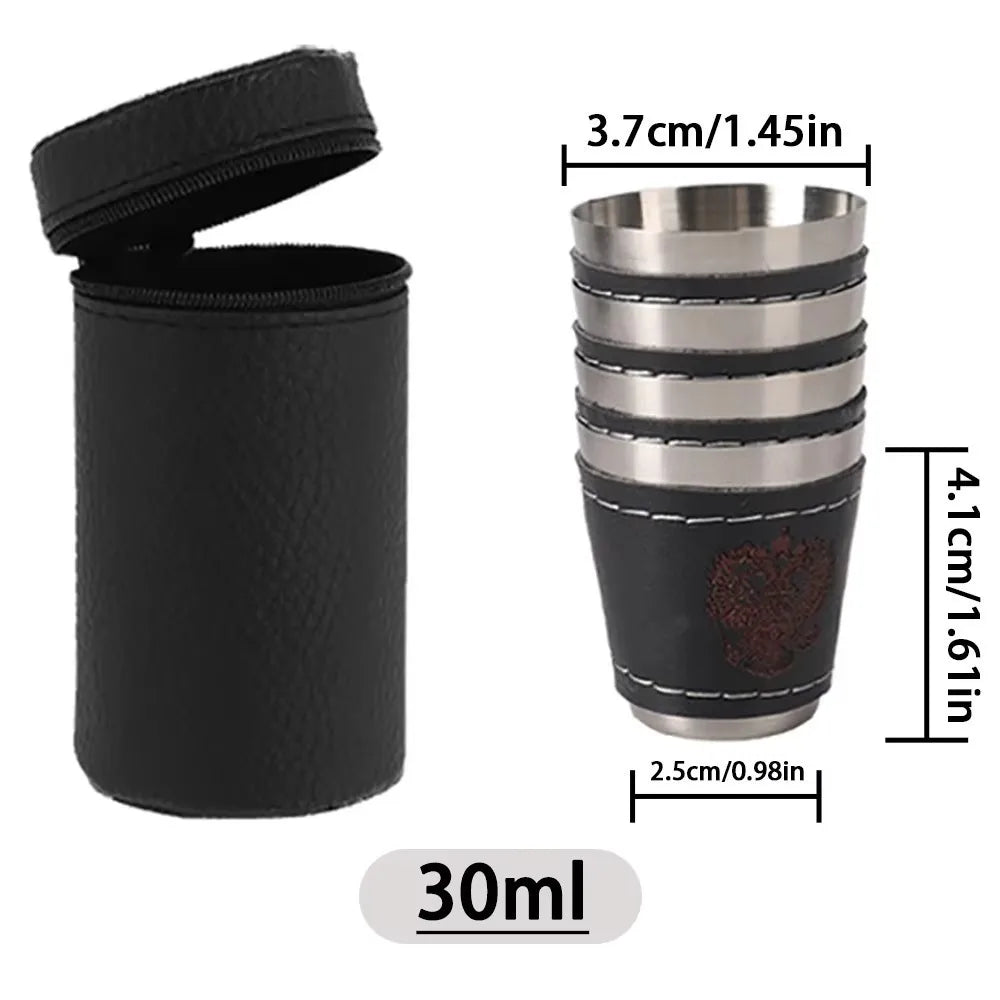 4-Piece Stainless Steel Travel Cup Set | PU Leather Sleeve
