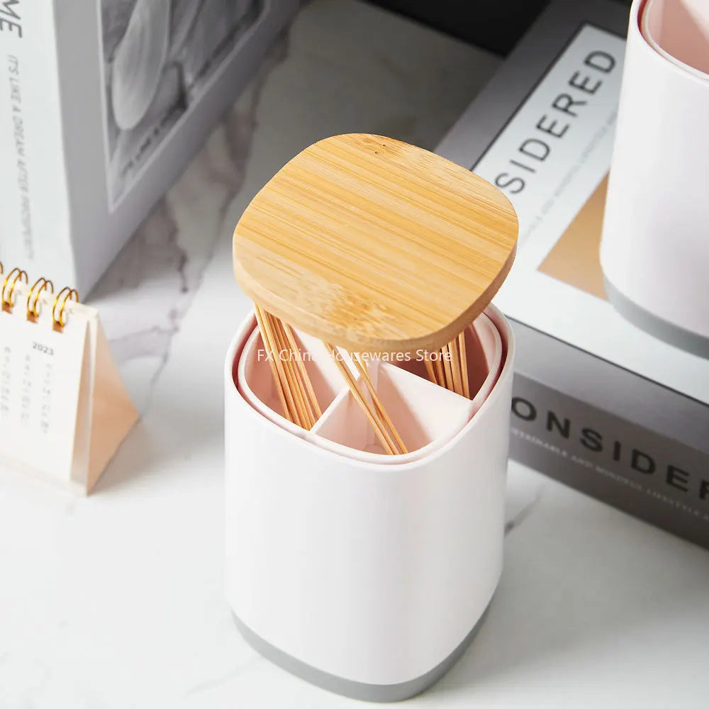 Household creative press-type toothpick box large-capacity grid toothpick tube simple personality toothpick storage tube Oasis Select