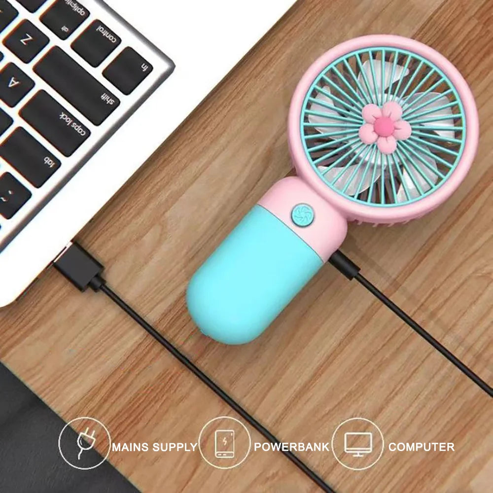 Handheld Small Fan Summer Mini USB Charging 1st Gear Fan with Lazy Stand Handheld Desktop Portable Silent Student 1PC Oasis Select