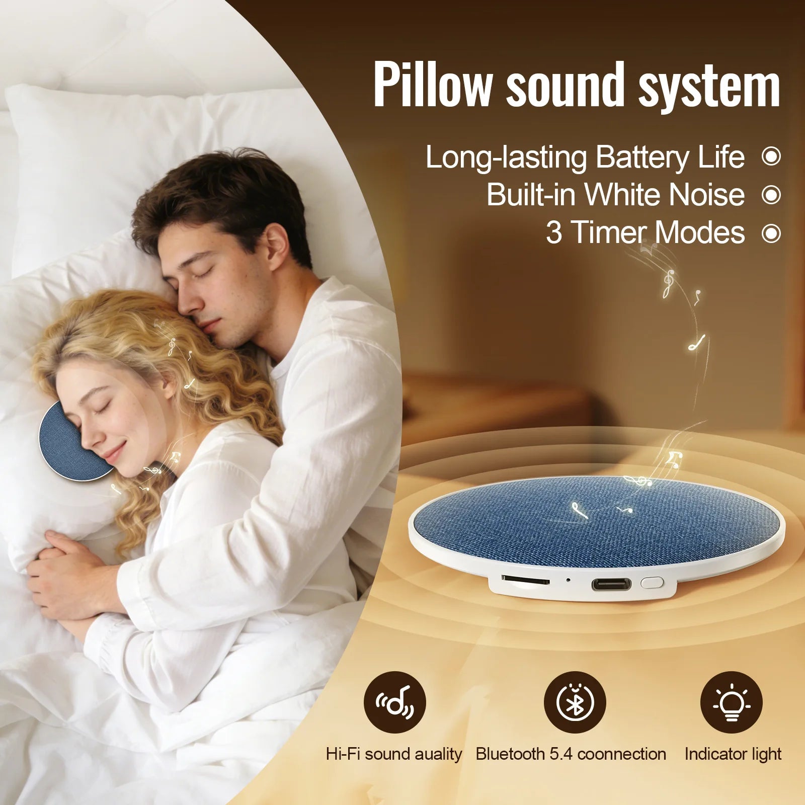 Under-Pillow Bluetooth Speaker – White Noise, HiFi, Sleep Timer
