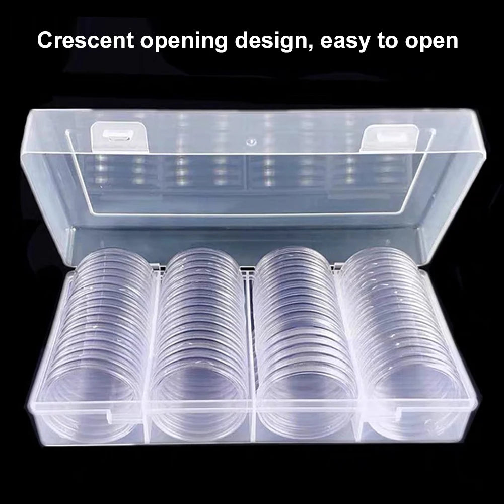 41mm Transparent 60 Coin Holder Round Coin Capsule Storage Container for Collectibles Medals Collection Organizer Supplies Oasis Select transparent box
