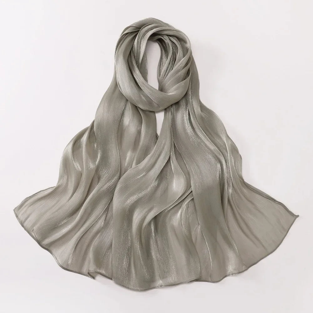 Fashion Solid Color Silk Scarf Chiffon Shining Chiffon Hijab Veil Soft Long Sunscreen shawl Outdoor Oasis Select K