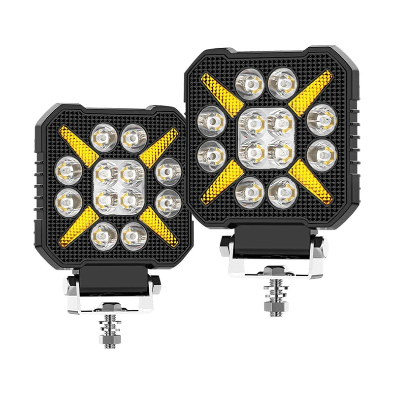 WISH 4 Inch Car Square LED Work Light Strobe Headlight White Yellow Offroad Driving Light Spotlight For Truck Cars Suv Boat Oasis Select