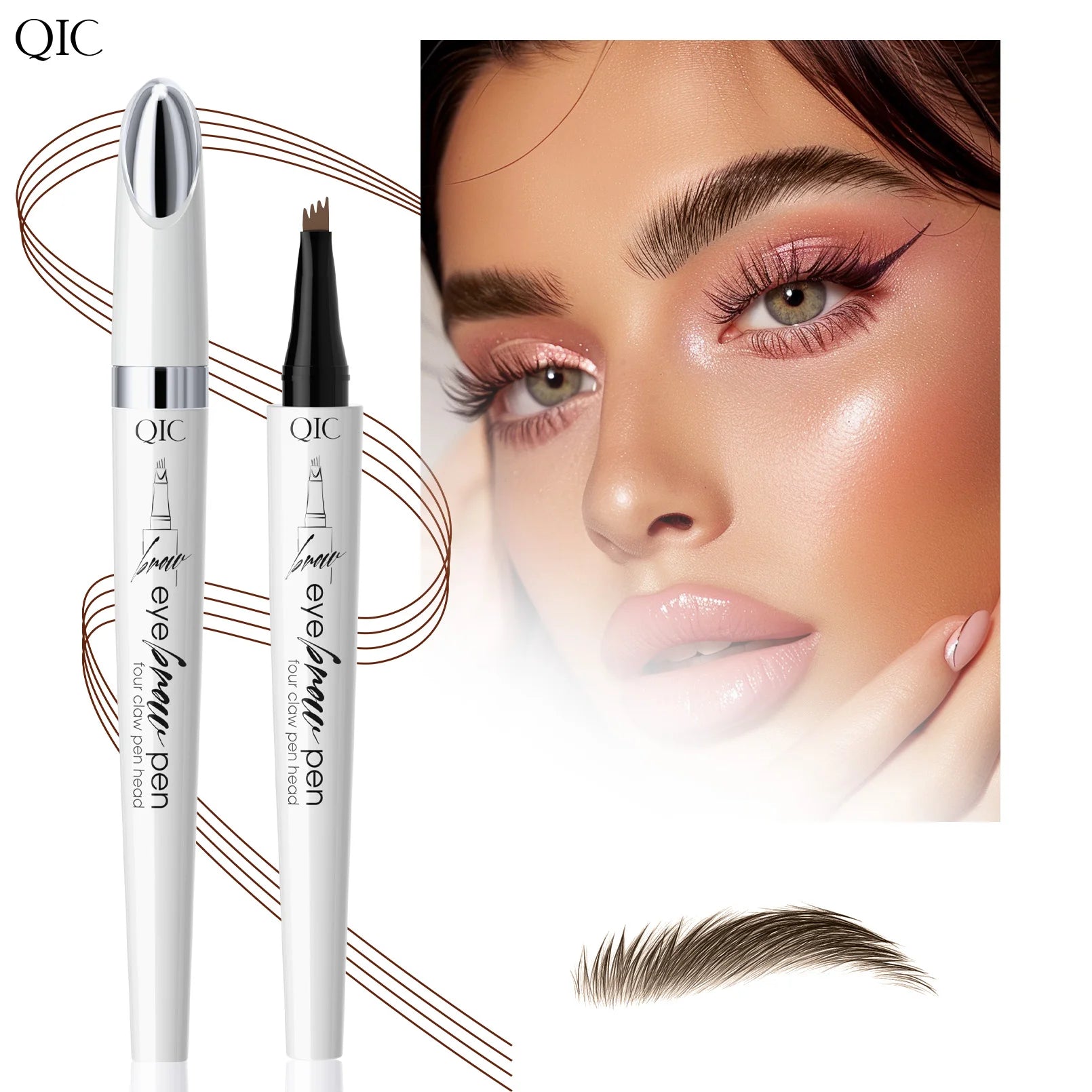 QIC Waterproof Microblading Eyebrow Pen – 4-Tip Natural Brow Look