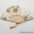 Traditional Chinese Ink Painting Folding Fan Portable Bamboo Cloth Hand Fan with Floral Pattern and Tassel for Qipao Accessory Oasis Select yellow
