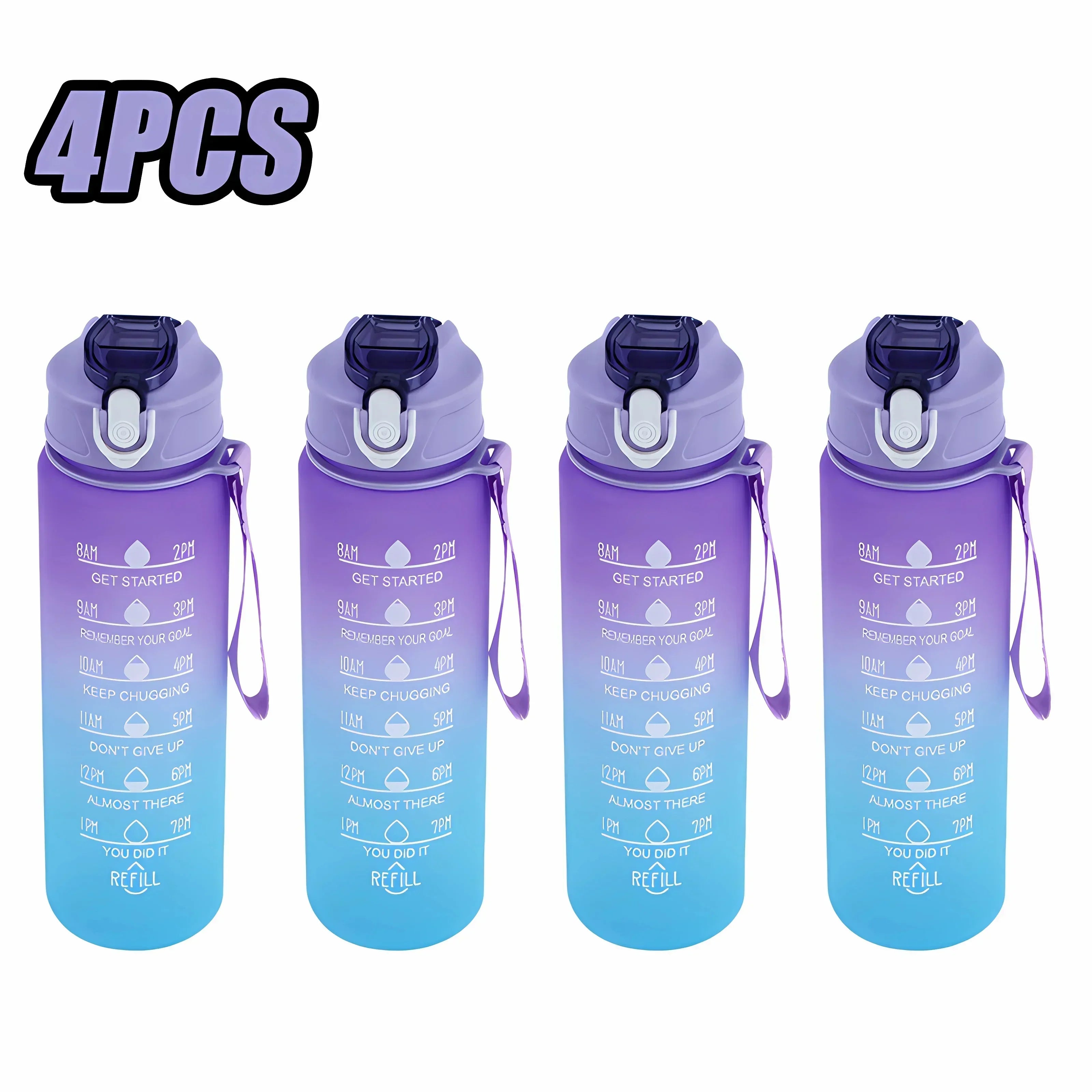 900ml Sports Water Bottle High Temperature Resistant Graduated Straw Cup Rainbow Frosted Progressive Color Water Cup Plastic Cup Oasis Select Purple 4PCS 900ml