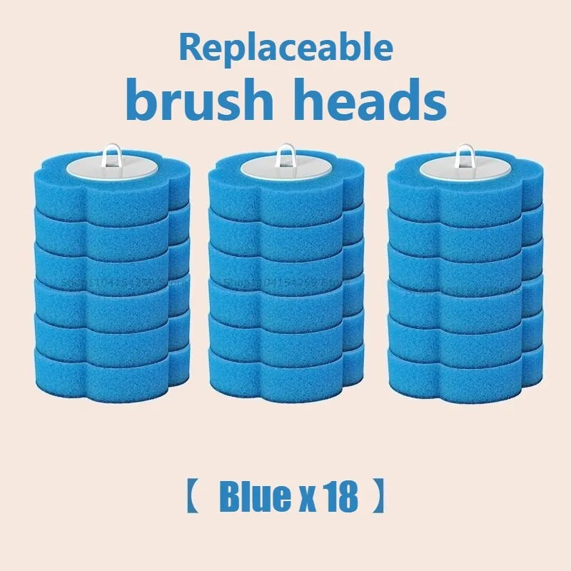 Disposable Toilet Brush Replacement Head Cleaning Kit Lengthened Handle Auto Lid Opening Toilet Bowl Cleaner Kit for Bathroom Oasis Select 18pcs brush-Blue