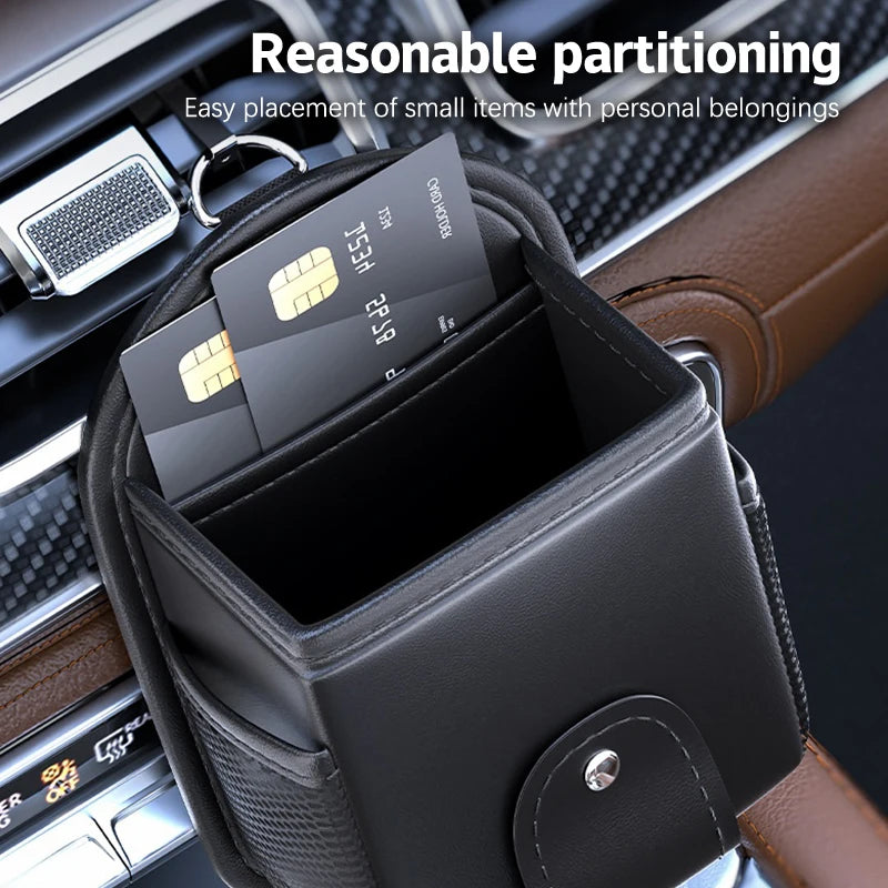 Stylish PU Leather Car Holder with Built-in Phone Mount; Accommodates Keys, Glasses & Other Accessories Oasis Select