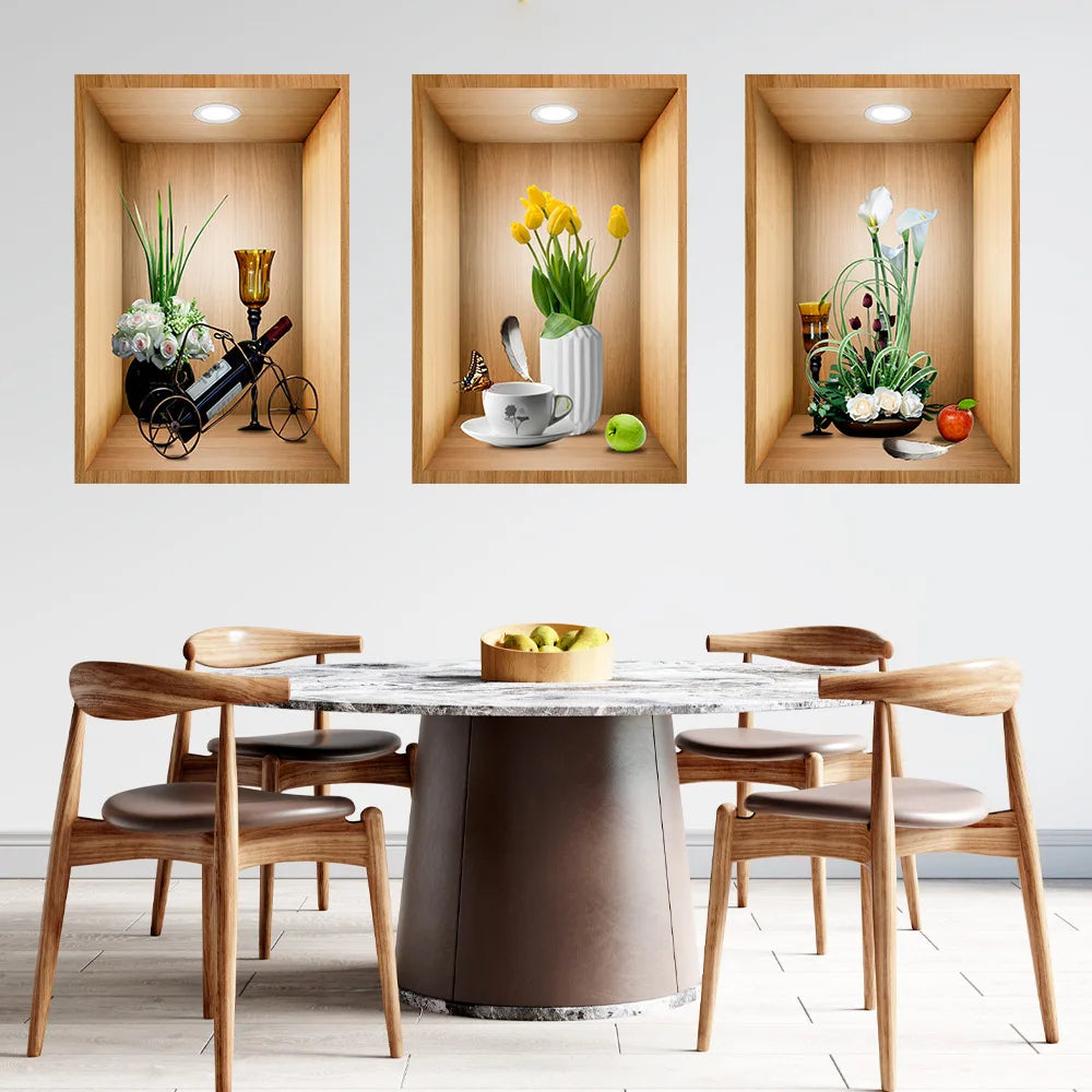 3D effect potted triptych posters hallway staircase decorative painting hotel restaurant wall plant stickers Oasis Select 5 40cm x 60cm