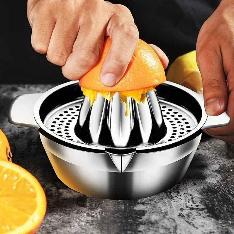 1pc Portable Stainless Steel Lemon Squeezer and Juicer with Bowl Container - Easy to Use and Convenient for Oranges, Lemons Oasis Select 1PCS 9.5x17cm